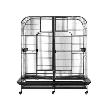 Large Macaw and Friends bird cage with castor wheels, removable divider, black finish, 185cm extra-large aviary for parrots.