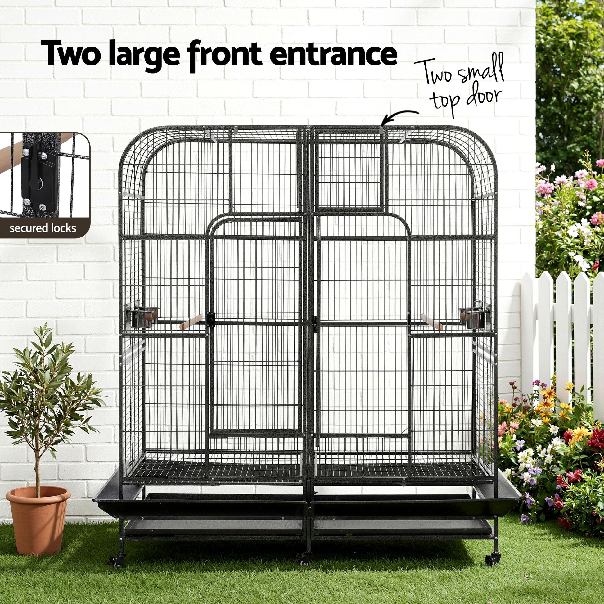 i.Pet Bird Cage Extra Large Aviary 185cm Pet Parrot Cage Castor Wheel Removable Divider - Macaw And Friends