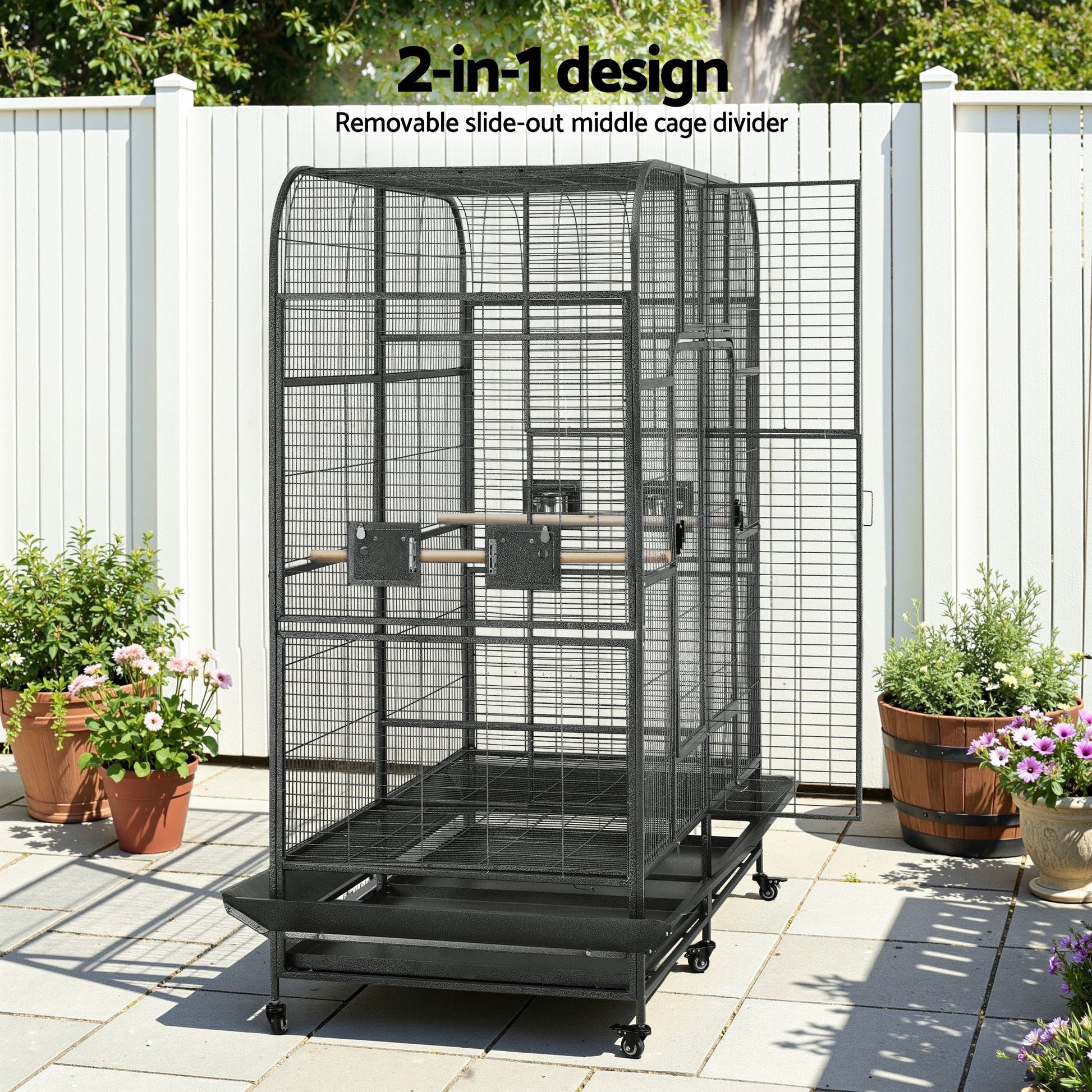 i.Pet Bird Cage Extra Large Aviary 185cm Pet Parrot Cage Castor Wheel Removable Divider - Macaw And Friends