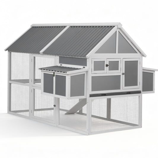 i.Pet Chicken Coop Large Outdoor Rabbit Hutch Chook House Hatch Box With Run Grey White - Macaw And Friends