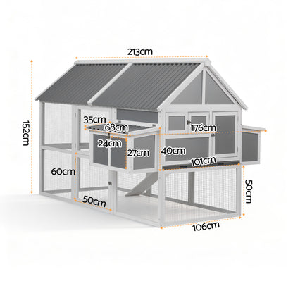 i.Pet Chicken Coop Large Outdoor Rabbit Hutch Chook House Hatch Box With Run Grey White - Macaw And Friends