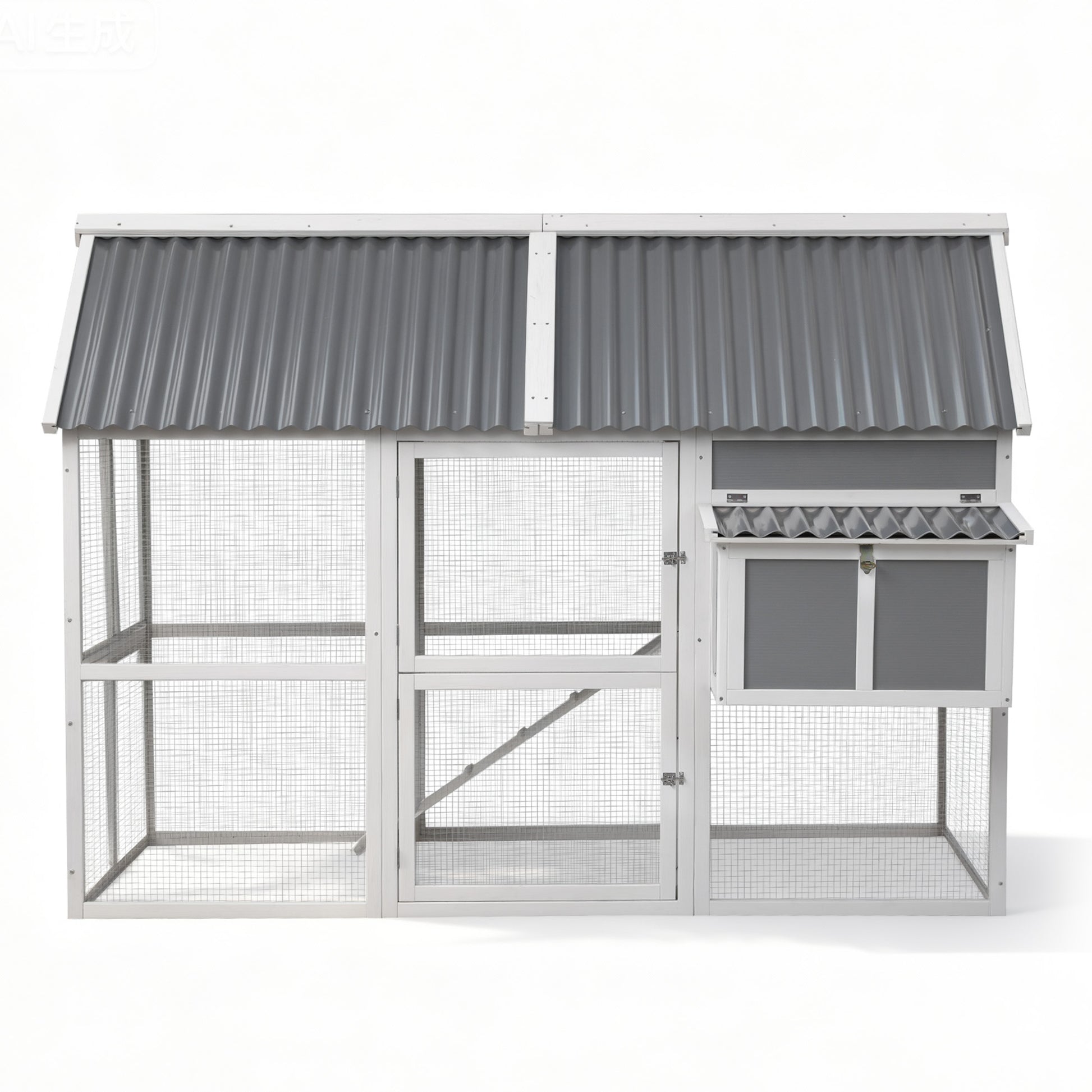 i.Pet Chicken Coop Large Outdoor Rabbit Hutch Chook House Hatch Box With Run Grey White - Macaw And Friends