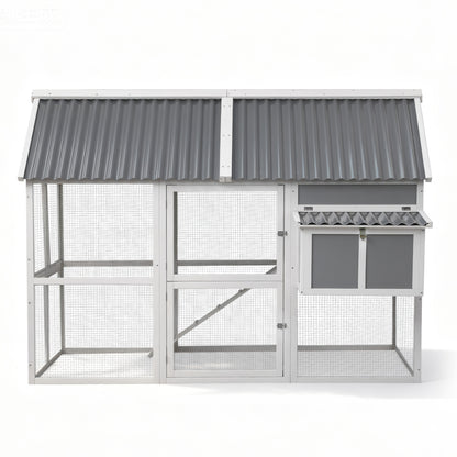 i.Pet Chicken Coop Large Outdoor Rabbit Hutch Chook House Hatch Box With Run Grey White - Macaw And Friends