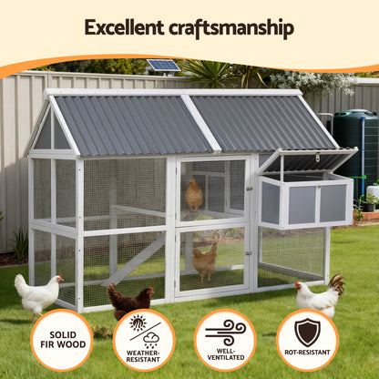 i.Pet Chicken Coop Large Outdoor Rabbit Hutch Chook House Hatch Box With Run Grey White - Macaw And Friends