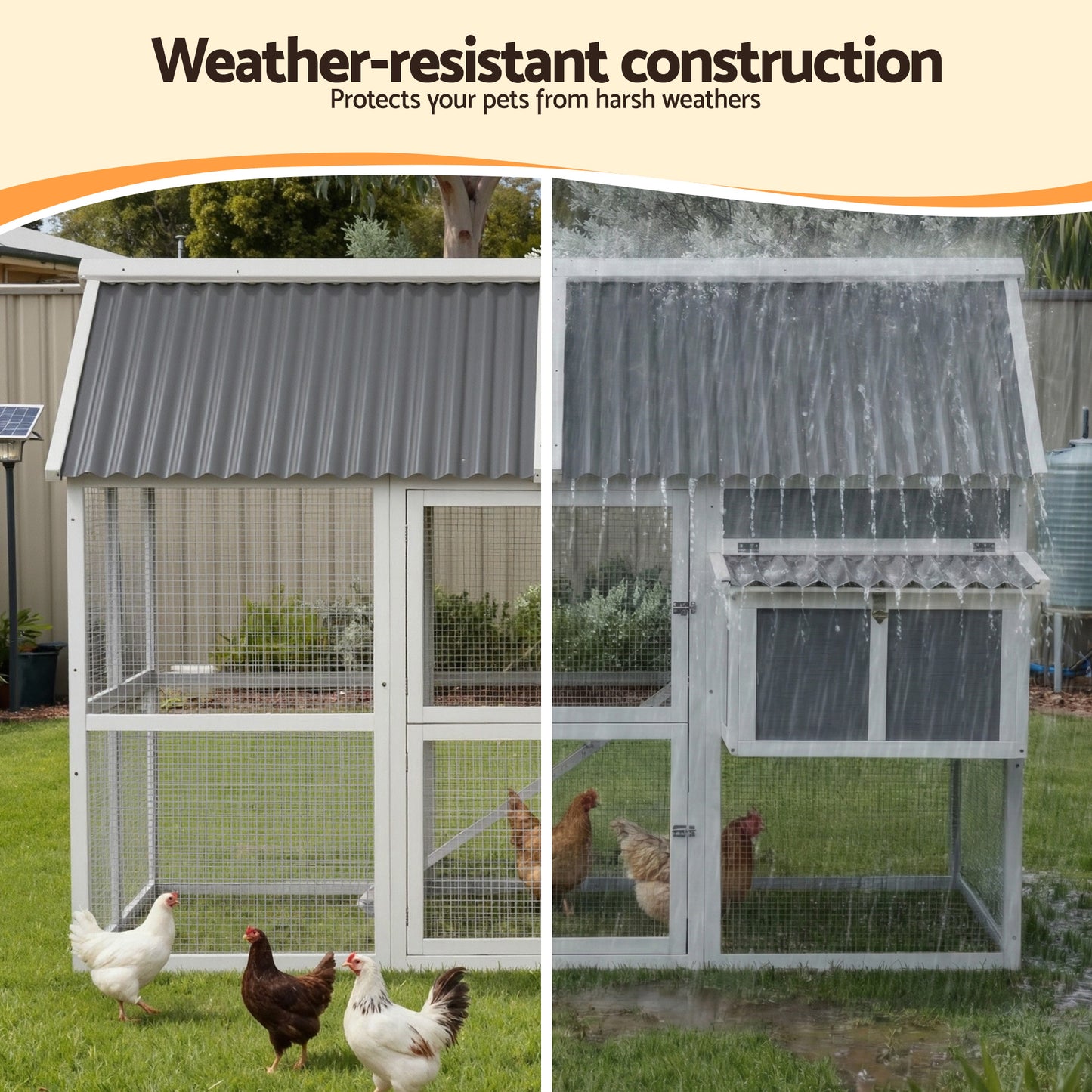 i.Pet Chicken Coop Large Outdoor Rabbit Hutch Chook House Hatch Box With Run Grey White - Macaw And Friends