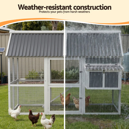 i.Pet Chicken Coop Large Outdoor Rabbit Hutch Chook House Hatch Box With Run Grey White - Macaw And Friends