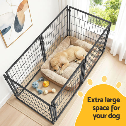 Large black dog crate cage by Macaw and Friends, 129cm playpen for puppies and dogs, pet enclosure with secure door.