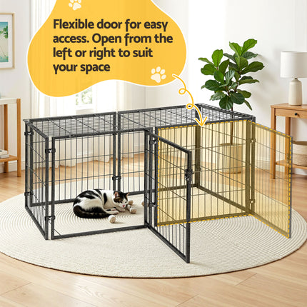 Large black Macaw and Friends dog crate cage, 129cm playpen with sturdy construction and secure door for puppies and dogs.