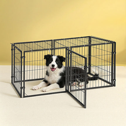Large black i.Pet dog crate cage playpen by Macaw and Friends, 129cm puppy enclosure with secure wire sides for pet safety.