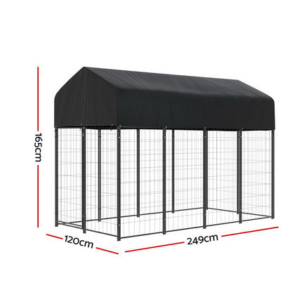 Large outdoor metal dog kennel and playpen by Macaw and Friends, suitable for puppies and outdoor dog housing.