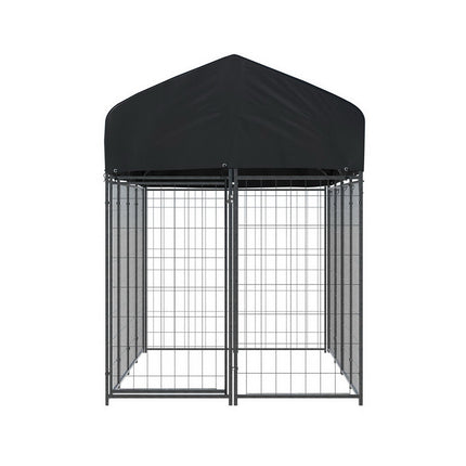 Large metal outdoor dog kennel by Macaw and Friends, suitable for pets, with a spacious playpen and puppy house for backyard use.