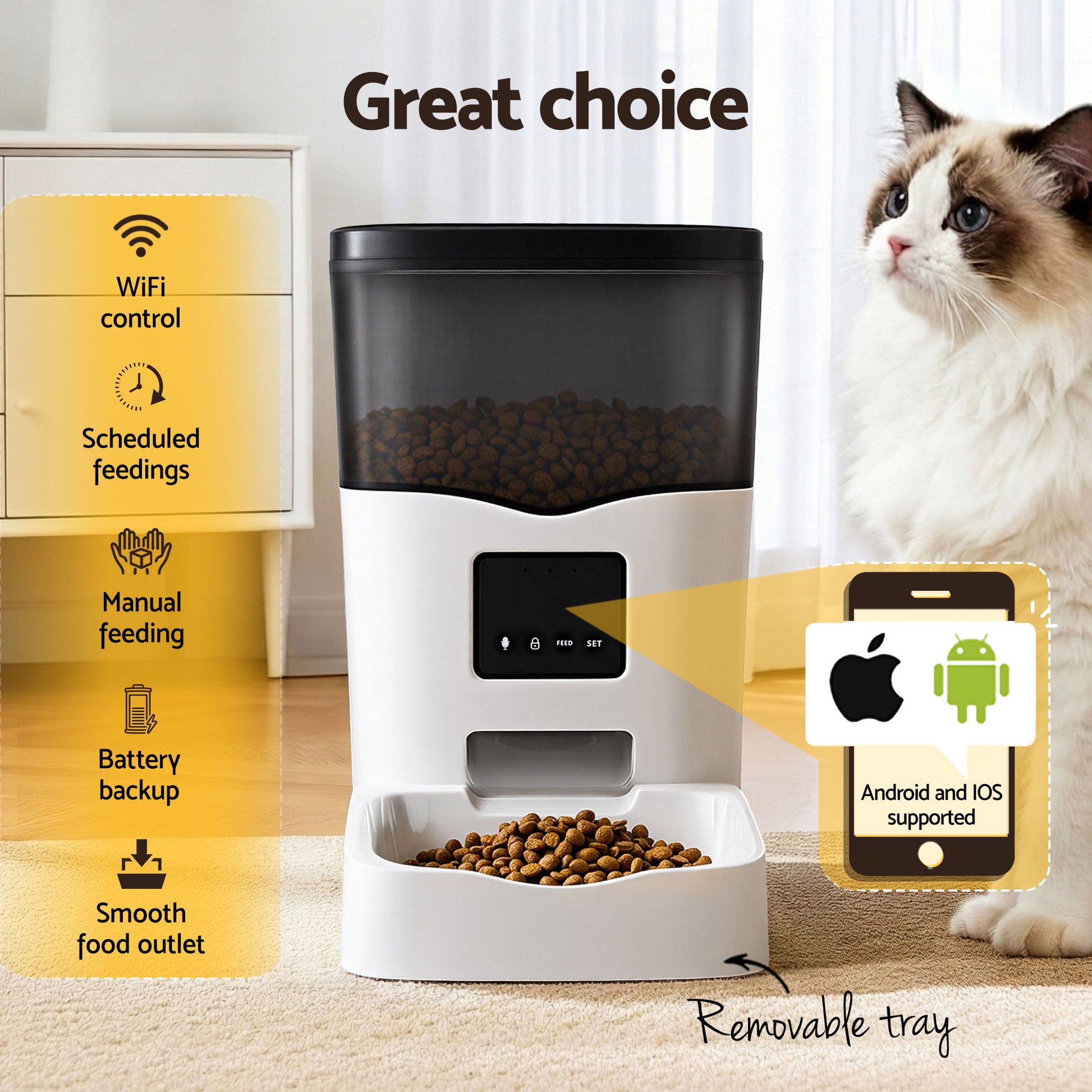i.Pet Automatic Pet Feeder Dog Cat Feeder Wifi 3L Auto Smart Food Dispenser - Macaw And Friends
