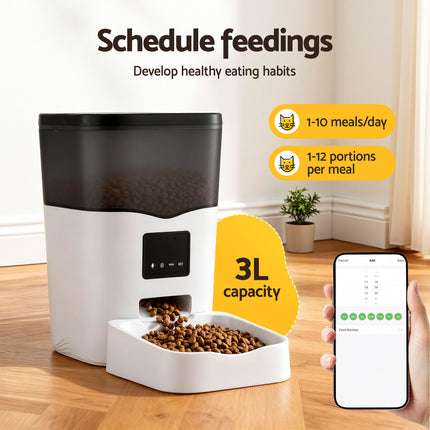 Macaw and Friends i.Pet automatic pet feeder for dogs and cats, WiFi-enabled 3L smart food dispenser with digital controls.