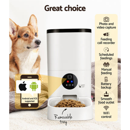i.Pet Automatic 6L WiFi Smart Pet Feeder by Macaw and Friends with camera for dogs and cats, programmable timer, and food dispenser