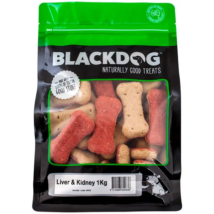 Black Dog Beef Liver and Kidney for dogs in 1kg package by Macaw and Friends, fresh and nutritious pet treat.