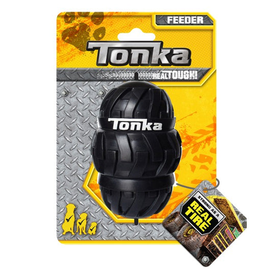 Colorful Tonka Tri Stack Feeder dog toy by Macaw And Friends with stacking blocks and a textured surface for interactive play.