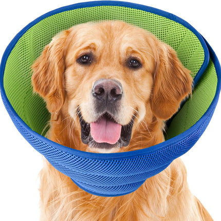 Soft breathable dog cone collar for post-surgery recovery, adjustable Elizabethan collar for large, medium, small dogs and cats.