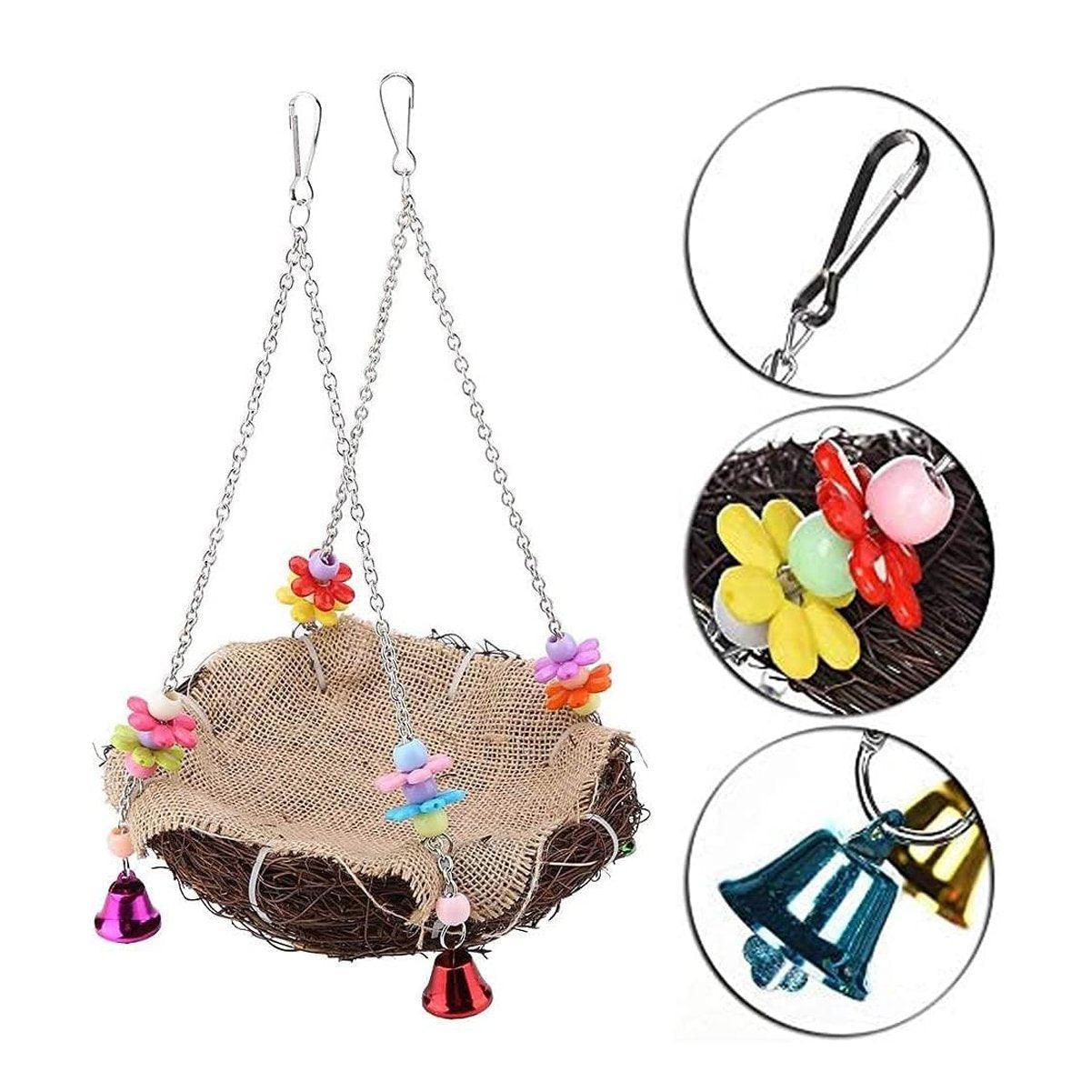 Bird Parrot Swing Stand Rattan Nest Hanging Basket Chew Toy for Small Medium Pet - S-12cm - Macaw And Friends