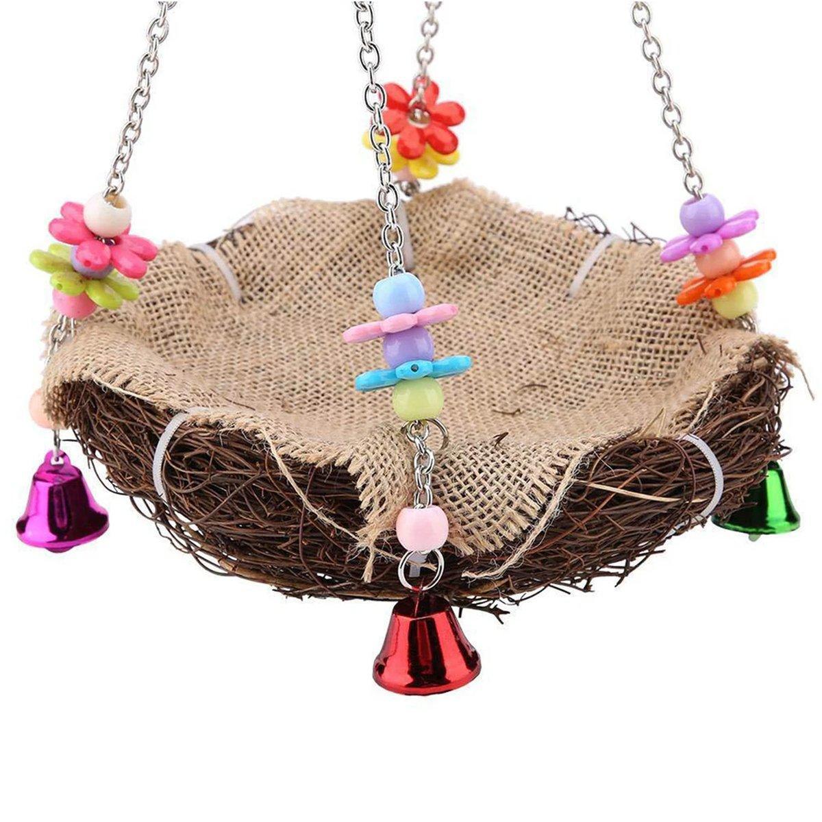 Bird Parrot Swing Stand Rattan Nest Hanging Basket Chew Toy for Small Medium Pet - S-12cm - Macaw And Friends