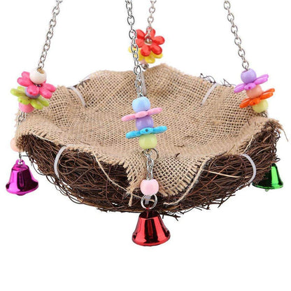 Bird Parrot Swing Stand Rattan Nest Hanging Basket Chew Toy for Small Medium Pet - S-12cm - Macaw And Friends