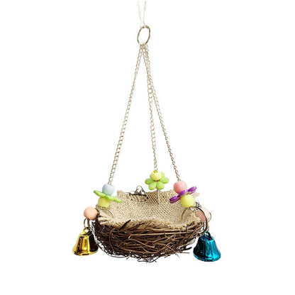 Bird Parrot Swing Stand Rattan Nest Hanging Basket Chew Toy for Small Medium Pet - S-12cm - Macaw And Friends