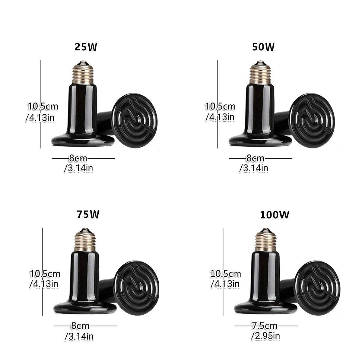 2X Ceramic Infrared Heat Lamp Bulbs for Reptiles and Terrariums - 25W-2PCS - Macaw And Friends