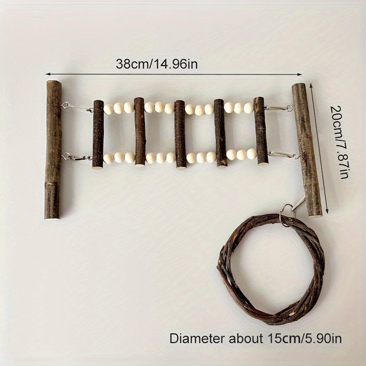 Wooden Parrot Stand Climbing Ladder Swing Toy for Birds Cage Play Accessories - Nut Washer Fixed Type - Macaw And Friends