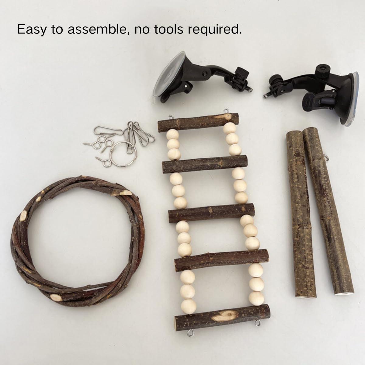 Wooden Parrot Stand Climbing Ladder Swing Toy for Birds Cage Play Accessories - Nut Washer Fixed Type - Macaw And Friends