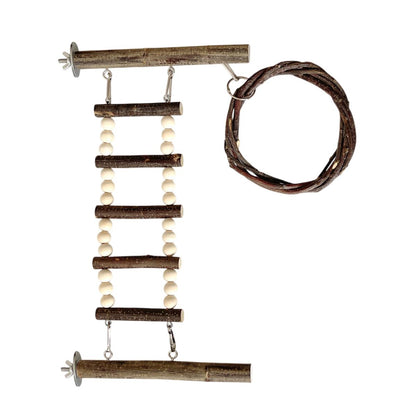 Wooden Parrot Stand Climbing Ladder Swing Toy for Birds Cage Play Accessories - Nut Washer Fixed Type - Macaw And Friends