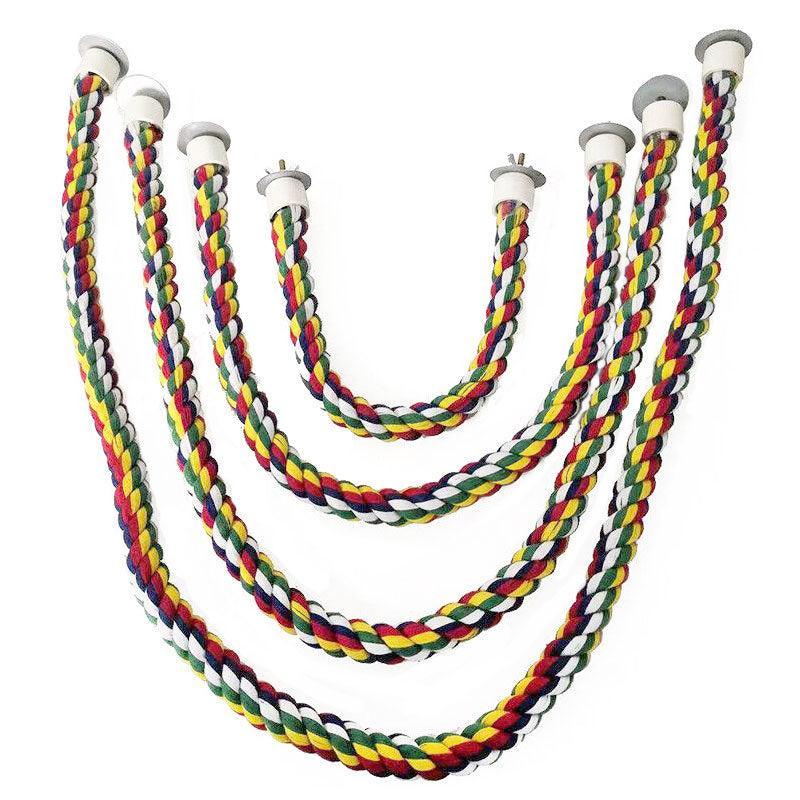 Parrot Rope Perch Colourful Bird Cage Toy Cotton Bungee Swing for Pet Birds - 60CM - Macaw And Friends
