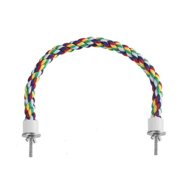 Colorful cotton bird rope perch and bungee swing for pet birds, 60cm, from Macaw And Friends, ideal bird cage accessory.