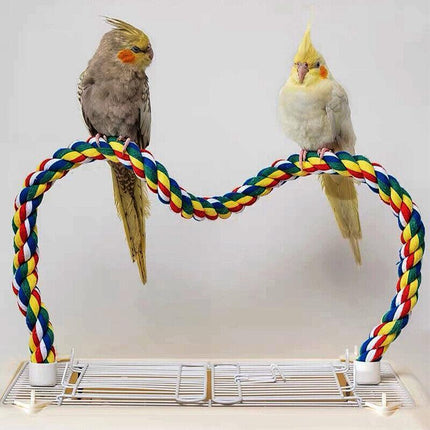 Colorful cotton bird rope perch for pet parrots, 60cm Macaw and Friends bird cage toy with bungee swing for pet birds.