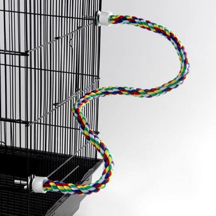 Colorful cotton bird rope perch by Macaw And Friends, 60cm bungee swing for pet bird cages and bird accessories.