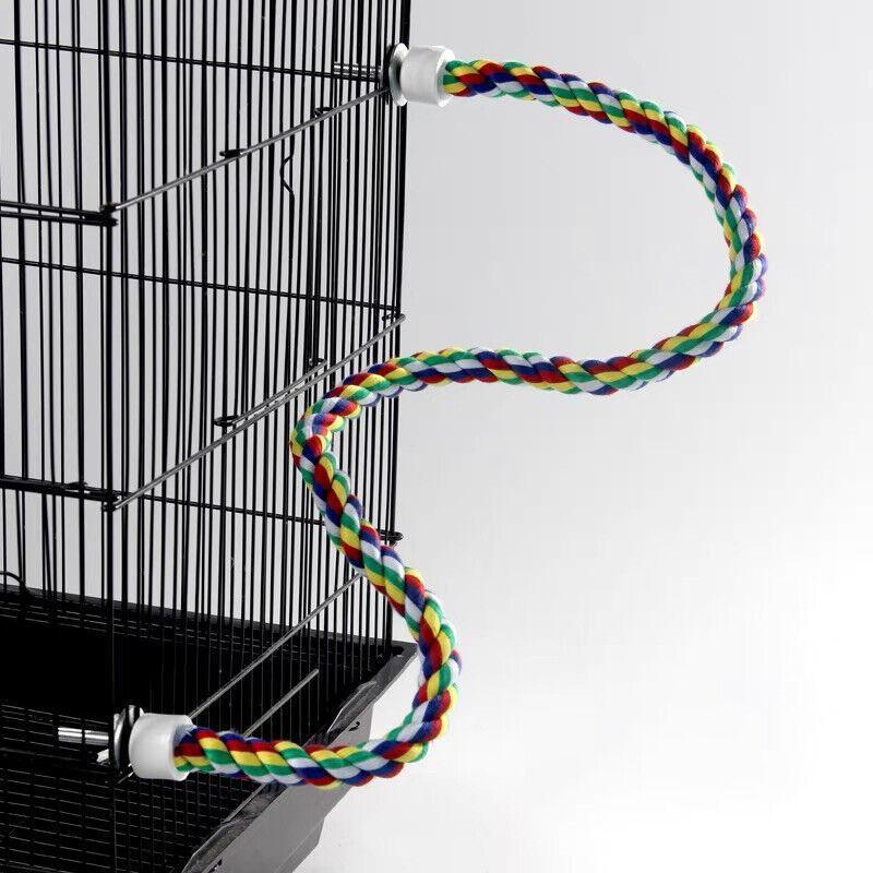 Parrot Rope Perch Colourful Bird Cage Toy Cotton Bungee Swing for Pet Birds - 60CM - Macaw And Friends