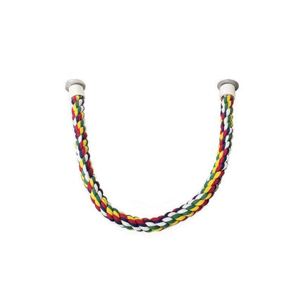 Colorful cotton bird cage toy rope perch for parrots, 60cm bungee swing accessory by Macaw And Friends for pet birds.