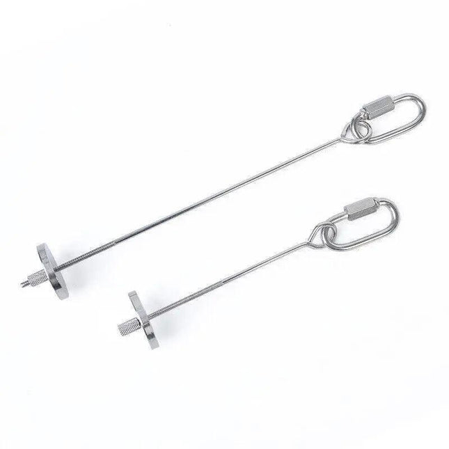 Macaw And Friends stainless steel bird parrot cage skewer fruit holder toy, 10cm long, for bird cage enrichment and feeding.