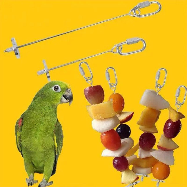 Stainless steel bird parrot cage skewer fruit holder toy, up to 23cm, for pet bird cage, by Macaw And Friends.