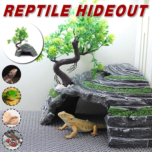 Macaw and Friends reptile hide house with nest cave and sun deck for lizards and snakes, providing a cozy habitat shelter.