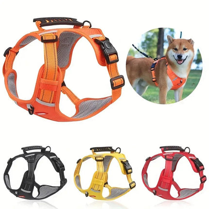 Reflective dog harness with leash by Macaw And Friends, adjustable no-pull vest with handle for training and walking in XL size.