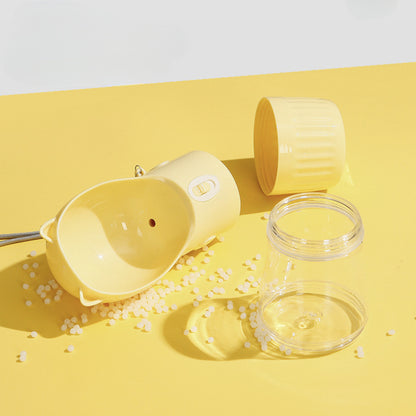 Purple Portable Dog Water Bottle with Built-in Bowl Dispenser - 250ml Water,180ml Food Capacity,Leak-proof for Travel and Walks - Macaw And Friends