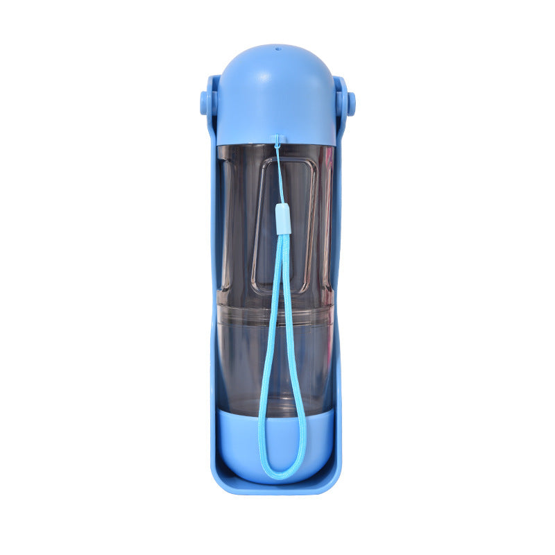 2-in-1 Portable Pet Water and Food Bottle - Leak-Proof Design with Water Lock and Easy Dispenser,300ml Water+200ml food feeder  Blue Colour - Macaw And Friends