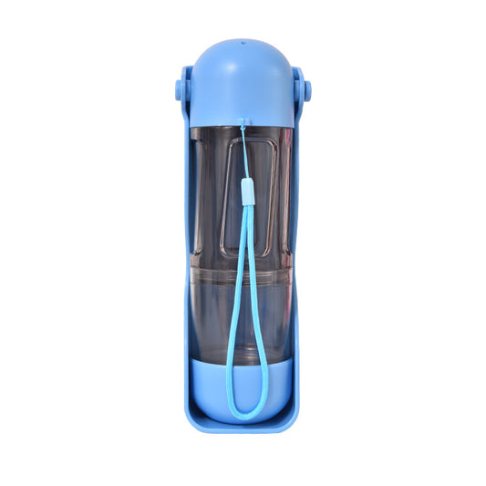 2-in-1 Portable Pet Water and Food Bottle - Leak-Proof Design with Water Lock and Easy Dispenser,300ml Water+200ml food feeder  Blue Colour - Macaw And Friends