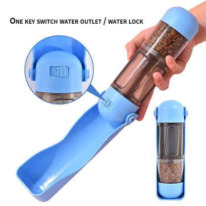 2-in-1 Portable Pet Water and Food Bottle - Leak-Proof Design with Water Lock and Easy Dispenser,300ml Water+200ml food feeder Blue Colour - Macaw And Friends