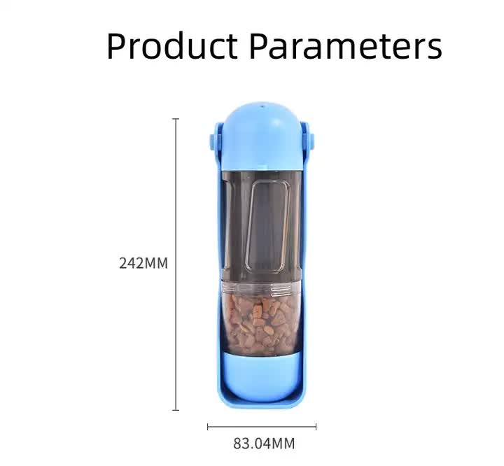 2-in-1 Portable Pet Water and Food Bottle - Leak-Proof Design with Water Lock and Easy Dispenser,300ml Water+200ml food feeder Blue Colour - Macaw And Friends