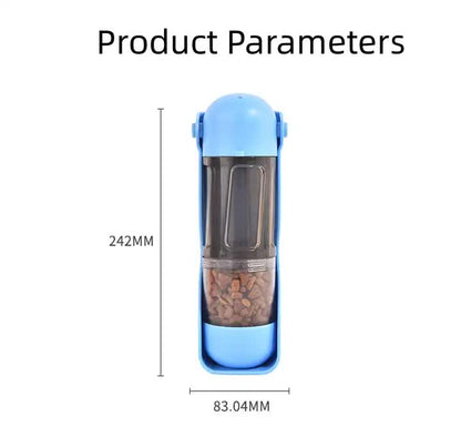 2-in-1 Portable Pet Water and Food Bottle - Leak-Proof Design with Water Lock and Easy Dispenser,300ml Water+200ml food feeder Blue Colour - Macaw And Friends