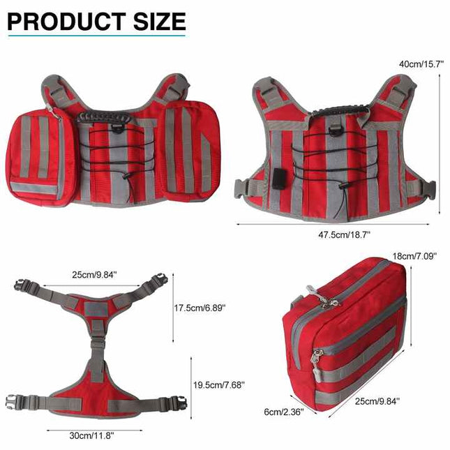 Black dog tactical backpack harness with camouflage pattern, adjustable outdoor saddle bag for dogs by Macaw and Friends.