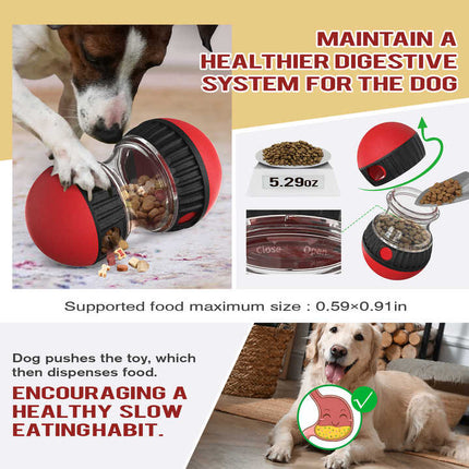 Red Macaw and Friends interactive dog slow feeder toy, food dispenser ball for healthy digestion and engaging play.