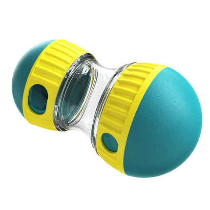 Green interactive dog slow feeder toy by Macaw and Friends, food dispenser ball for engaging play and healthy digestion.