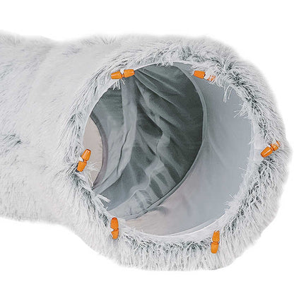 Grey Luxury Plush Cat Bed with Hidden Tunnel - Soft Round Pet Bed for Cats and Small Dogs - Macaw And Friends