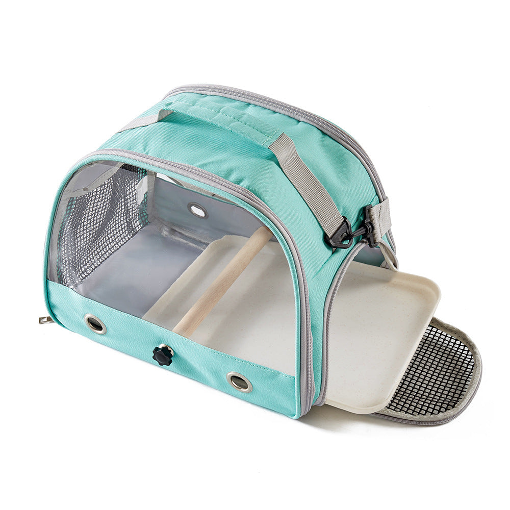 Green Portable Clear View Bird Carrier Travel Cage with Perch & Tray - Breathable Pet Bag for Parrots, Cockatiels & Small Animals - Macaw And Friends